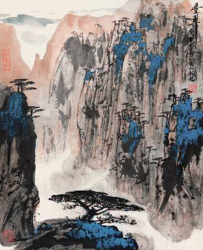 秦剑铭 1980年作 叠翠图 立轴